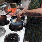 blogP1050159 Home-made double boiler and plenty of whisking makes for a happy fondue pot.